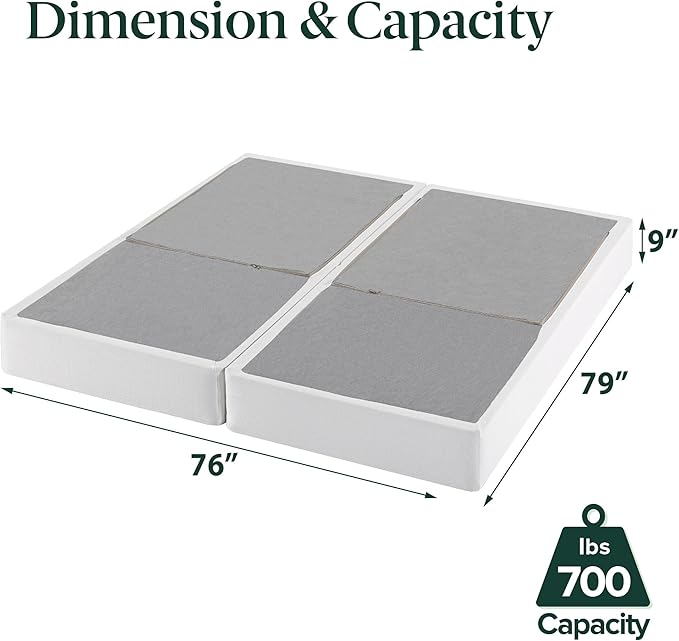 ZINUS 9 Inch No Assembly Metal Box Spring, Cool Mattress Foundation, Sturdy Metal Structure, Split King, White