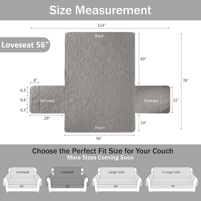 Gray Loveseat Covers 2 Cushion Couch, Water-Repellent Sofa Slipcover - Image 7