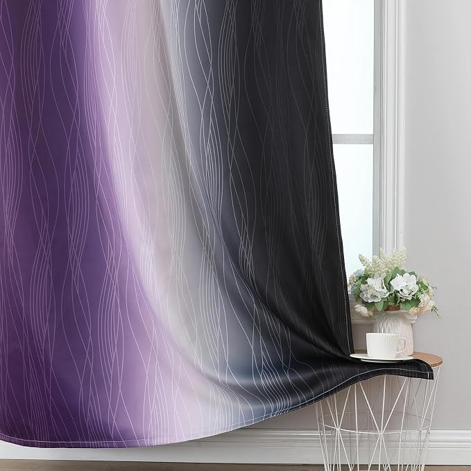 Black and Purple Ombre Blackout Curtains 54 Inch Length | Room Darkening - Image 6
