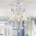 WUZUPS Crystal Chandelier Flushmount Ceiling Light Modern Lighting Fixture for Bedroom Hallway Bar Kitchen Bathroom, H 17.5'' x W 19.3'', E12 Base, White