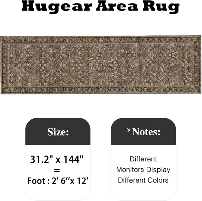 2'6''x12' Brown Vintage Floral Washable Runner Rug - Image 2