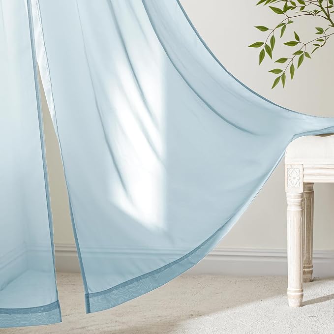 MIULEE Sky Blue Sheer Curtains 90 Inches Long 4 Panels 42 x 90 Inches | Light - Image 6