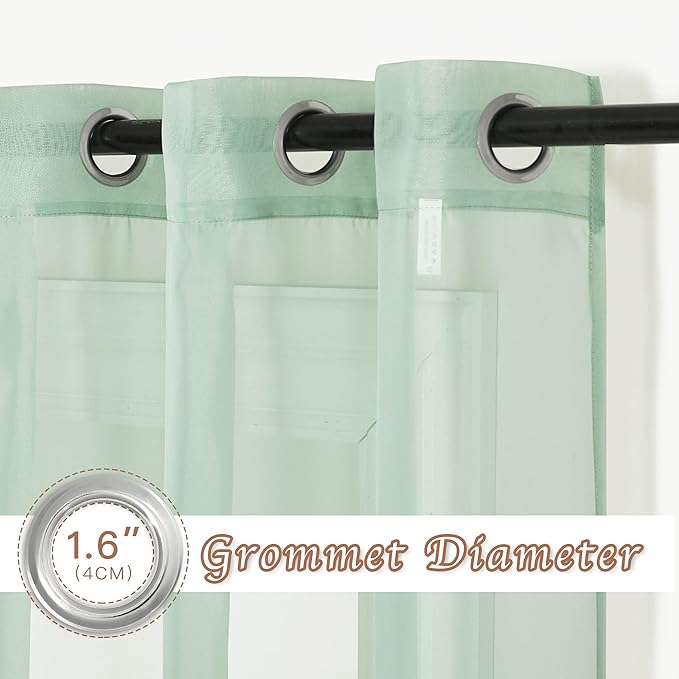 NICETOWN Sage Green Kitchen Curtains 45 inch Length, Grommet Voile Sheer Airy & - Image 2