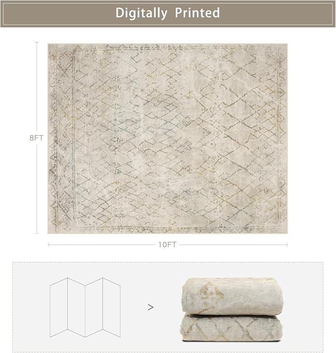 8x10 Washable Area Rugs for Living Room, Dining Room- Morocco Camel | Boho - Image 2