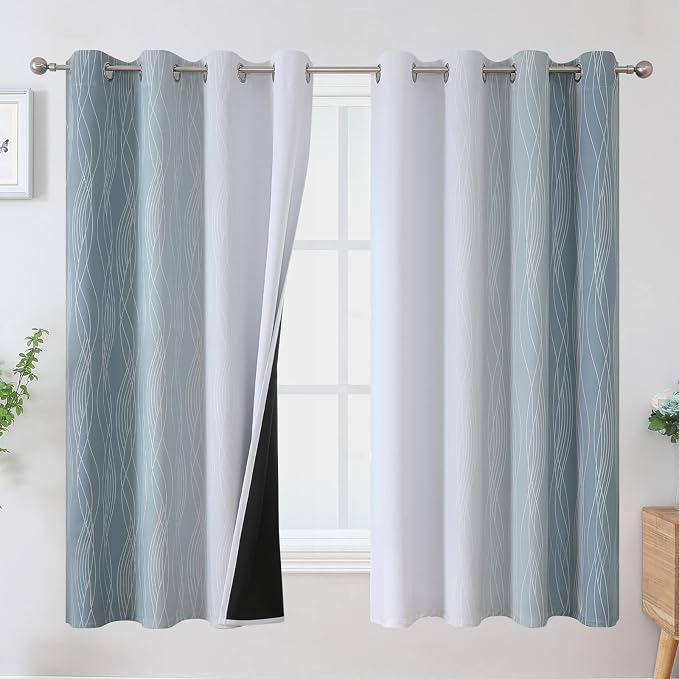 Stone Blue and Greyish White Blackout Curtains by ESTELARTEXTILER