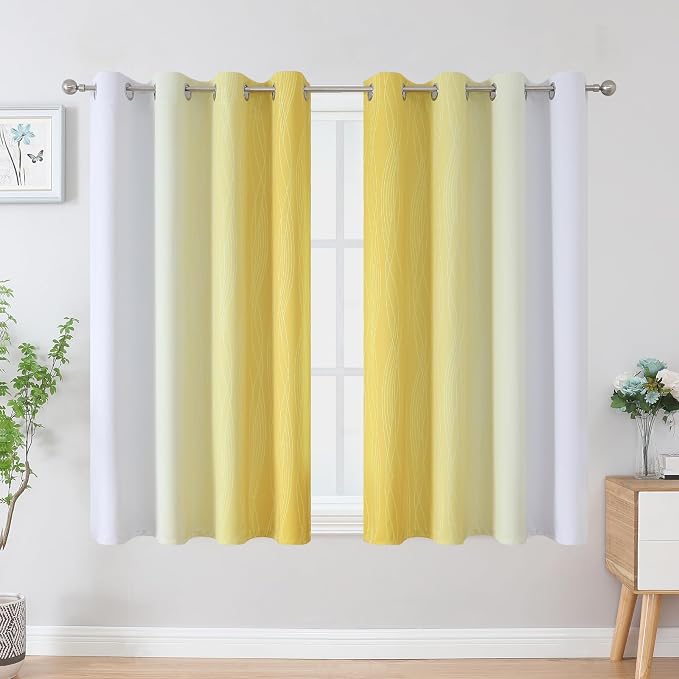 Yellow and Greyish White Ombre Blackout Curtains - Image 2