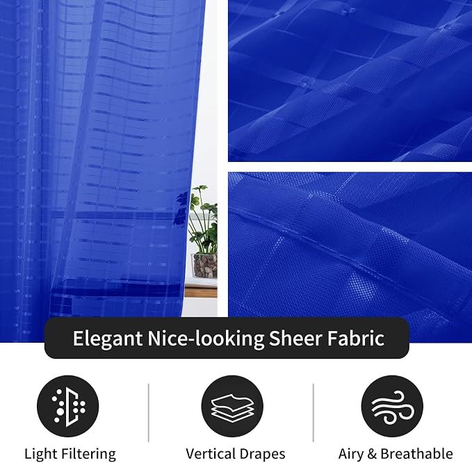 SpaceDresser Check Sheer Curtains 45 Inches Long - Image 4