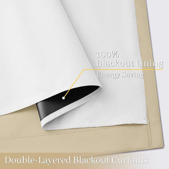 Yakamok Beige 100% Blackout Curtains 96 Inches Long - Image 4