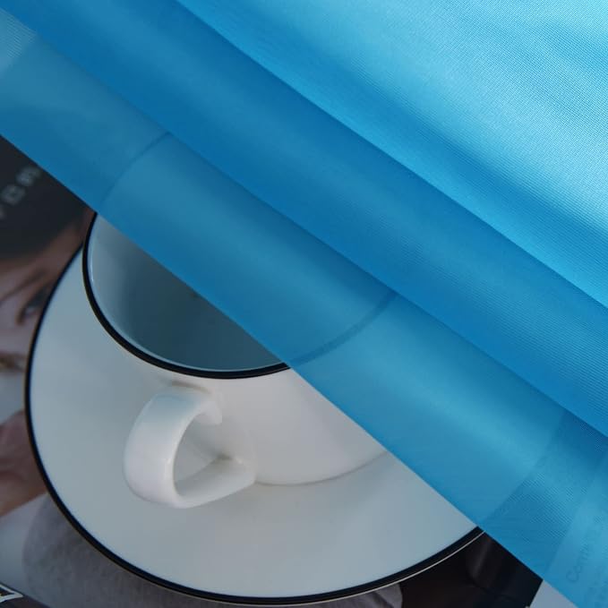 SpaceDresser Basic Rod Pocket Sheer Voile Window Curtain Panels Cyan Blue 1 - Image 6