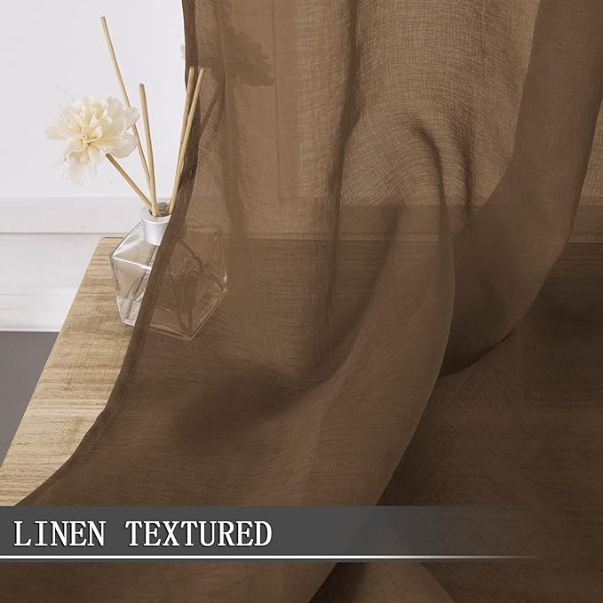 Tollpiz Short Sheer Curtains Linen Textured Living Room Curtain Sheers Light - Image 2