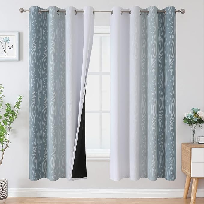 Stone Blue and Greyish White Blackout Curtains by ESTELARTEXTILER