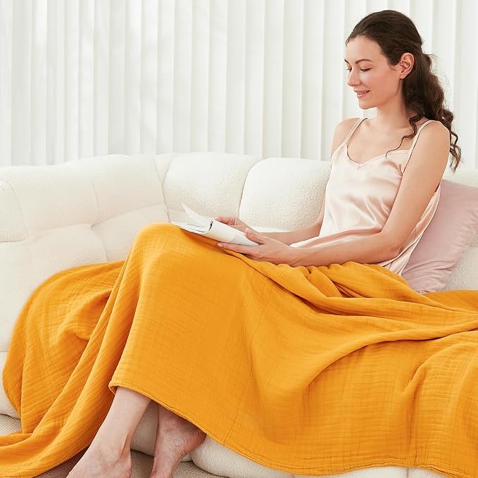 EMME Muslin Blankets for Adults Throw Blanket for Couch Breathable Gauze Soft - Image 4
