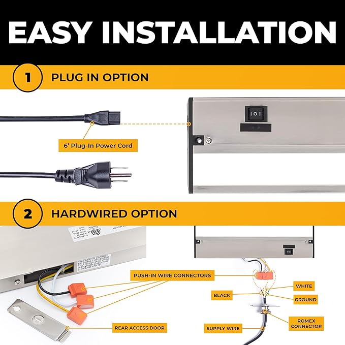 LED Under Cabinet Lighting Hardwired - 3CCT 9 Inch Satin Finish - Undercabinet Lights for Kitchen - Linkable Undercounter Dimmable Plug in Light or Hard Wired - Under Counter Fixture Direct Wire