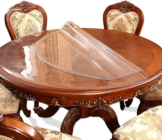 55 Inch Round Clear Dining Table Protector Tablecloth Cover Desk Top Pad Mat for Glass Furniture Coffee Wood End Bed Sofa Side Corner Bistro Bar Pub Cocktail Night Stand Dinner Table Plastic PVC Vinyl