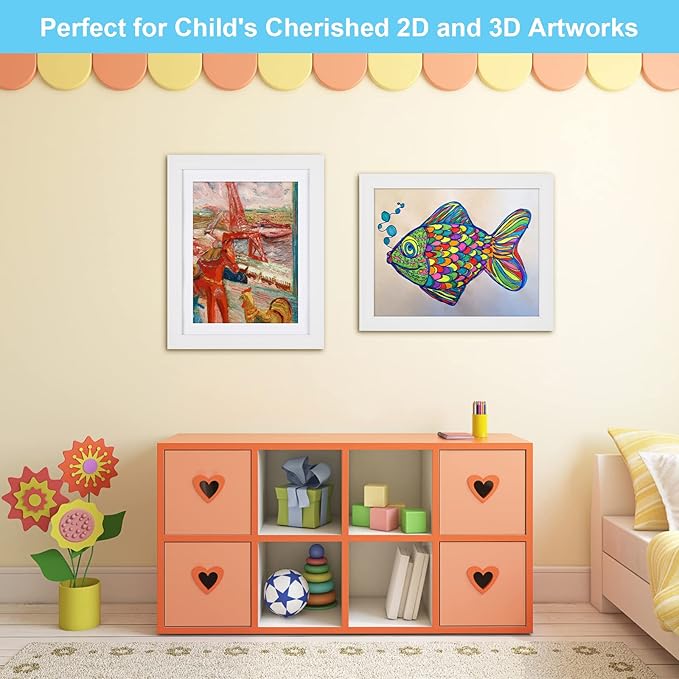 [3 Pack] Kids Art Frames, 10x12.5 Front Opening Kids Artwork Frames Changeable, Displays 8.5x11 With Mat and 10x12.5 Without Mat, Holds 50 Pcs, for 3D Picture, Crafts, Hanging Art, Portfolio Storage