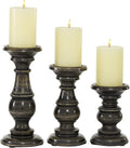 Deco 79 Mango Wood Decorative Candle Holder Distressed Turned Pillar Candle Stand, Set of 3 Candlestick Holder 6", 8", 10"H, Black