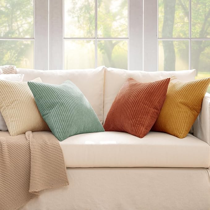 MIULEE Soft Corduroy Decorative Throw Pillow Covers Teal-Rust 18x18 | Set of 4 - Image 3