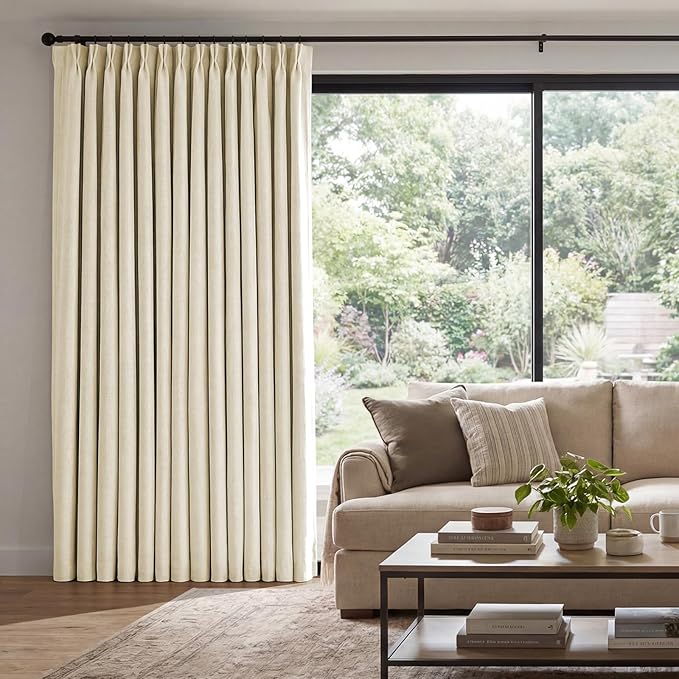 Pinch Pleated Linen Curtains 100% Blackout 95 Inches Long by AUSSPVOCT