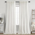 Beige White Linen Curtains for Living Room 86 Inches Long Back Tab and Rod by Nanspring