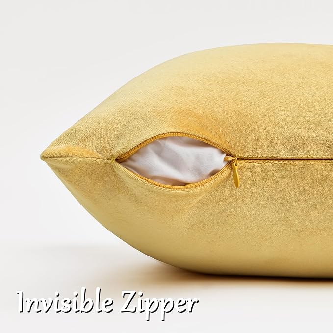 GIGIZAZA Yellow Velvet Pillow Covers 16x16 Decorative Pillows Pack of 2 | Throw - Image 4