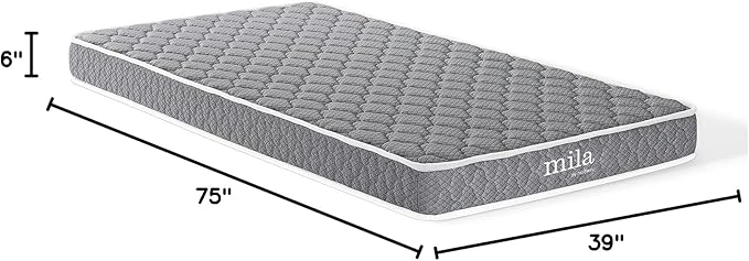 Modway Mila 6” Twin Mattress - Firm 6 Inch Twin Mattress - 10-Year Warranty ,White