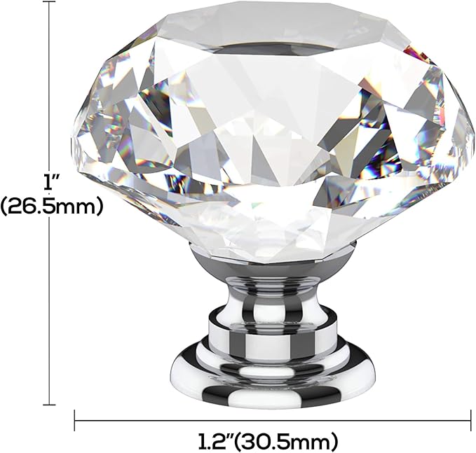 Alzassbg 6 Pack Clear Crystal Drawer Knobs, 1-1/5 Inch(30mm) Diameter Cabinet Knobs Glass Diamond Crystal Knobs for Drawers AL1001CP
