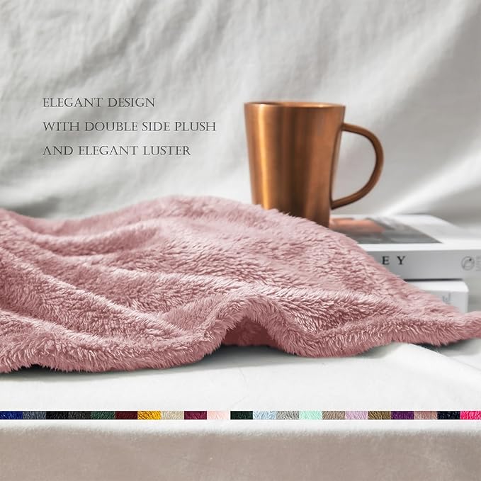 Exclusivo Mezcla Plush Fuzzy Fleece Bed Blanket Queen Size, Super Soft, Fluffy and Warm Blankets Suitable for All Seasons (Dusty Pink, 90x90 Inches)