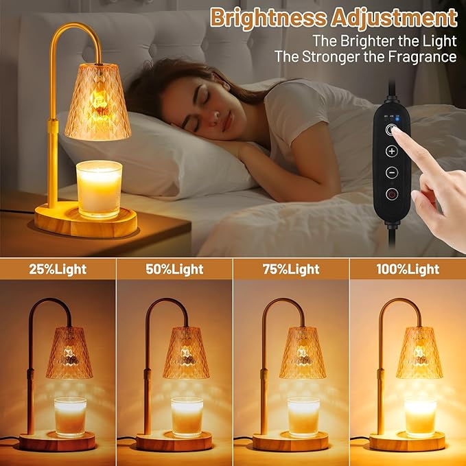 Candle Warmer Lamp with Timer : Adjustable Light Level Adjustable Height Flameless Safety Candle Lamps - Jar Candles Home Decoration Amber
