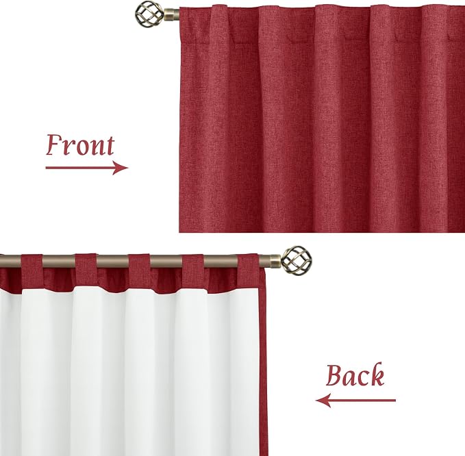 Red 100% Blackout Linen Window Curtains - Image 8