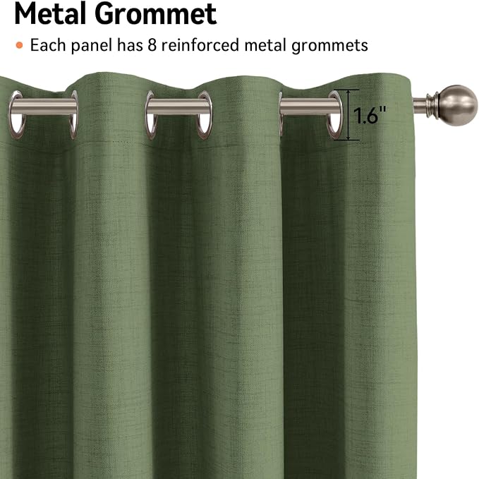100% Blackout Linen Textured Curtains 96 Inch Long, Olive Green | 100% Blackout - Image 6