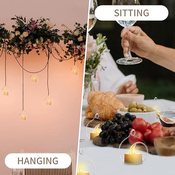 Sziqiqi Hanging Glass Globes Orbs Tea Light Candle Holders fillable with Trinkets for Wedding Ornaments, Wedding Birthday Christmas Party Centerpiece Accessory 2.36inch 30pcs +6 Extra
