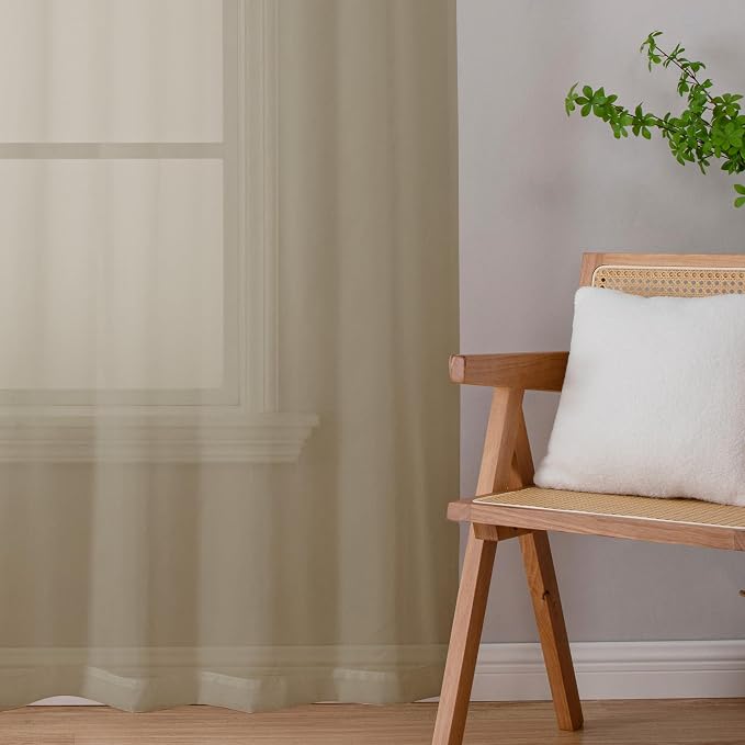 Taupe Sheer Curtains 84 Inches Long 2 Panels, Light Filtering Solid Voile Sheer - Image 8
