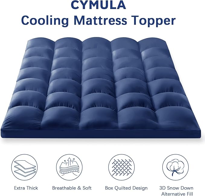 CYMULA Twin Mattress Topper, Cooling Mattress Pad Cover, Thick Pillow Top Topper for Mattress with 8-21 Inch Elasticated Deep Pockets, Plush Down Alternative Fill Mattress Protector