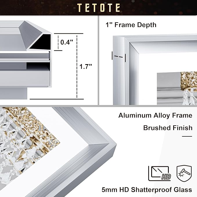 TETOTE Bathroom Mirror with Lights 20x28 Brushed Nickel LED Mirror Silver Frame Frontlit & Backlit Lighted Vanity Mirror Baroque Anti Fog Dimmable White/Warm/Natural,Wall Mounted(Horizontal/Vertical)