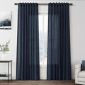 Vintage Blue Linen Curtains 84 Inch Length 2 Panels Set by Nanspring