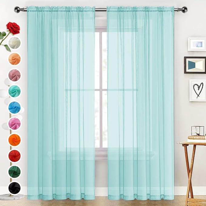 SpaceDresser Basic Rod Pocket Sheer Voile Window Curtain Panels Sky Blue 1 Pair by SpaceDresser