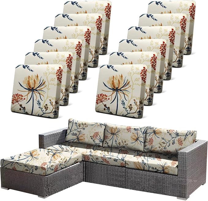 CALBODE 12PACK Outdoor Sofa Seat Cushion Covers, Floral Printed Stretch by CALBODE