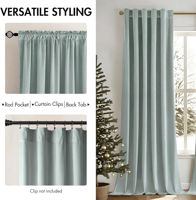 MIULEE Velvet Curtains 52x90 inches 2 Panels Misty Blue Blackout Curtains | - Image 2