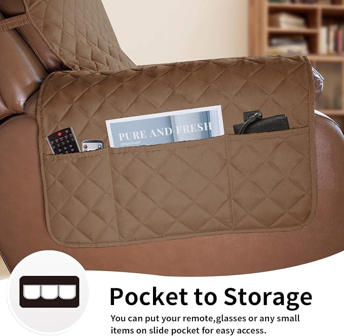 Easy-Going Reversible Couch Cover, Oversized Recliner, Camel/Ivory | Machine - Image 3