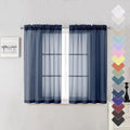 Navy Blue Sheer Curtains 45 Inch Long 2 Panels, Short Voile Drapes by Lecloud