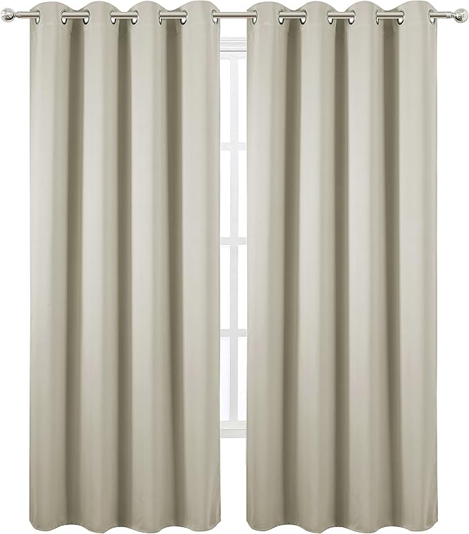 Blackout Curtains 66 x 84 inch/Light Beige Curtains Set of 2 Panels/Thermal - Image 2