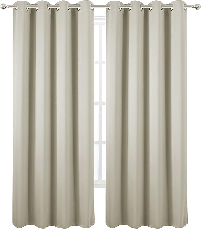 Light Beige Blackout Curtains 52 x 84 Inch Long Beige Curtains Set of 2 Panels - Image 2