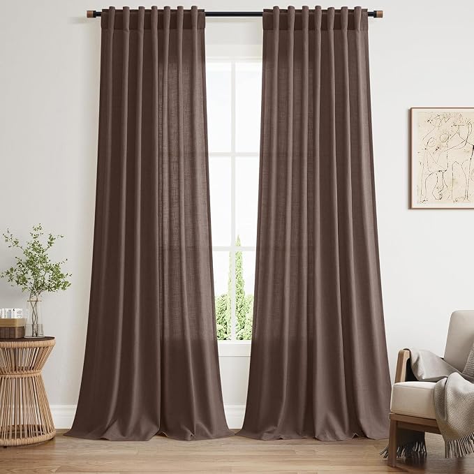 Cappuccino Linen Curtains for Living Room 105 Inches Long Light Filtering Semi by Nanspring