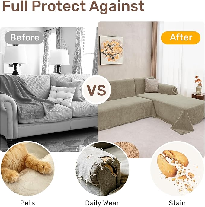 2 Pieces Sectional Couch Covers L Shaped Cover XXXL Quicksand | Thick Washable - Image 4