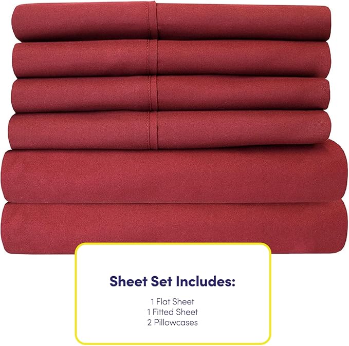Twin Size Bed Sheets - 4 Piece 1500 Supreme Collection Fine Brushed Microfiber Deep Pocket Twin Sheet Set Bedding - 1 EXTRA PILLOW CASES, GREAT VALUE, Twin, Burgundy