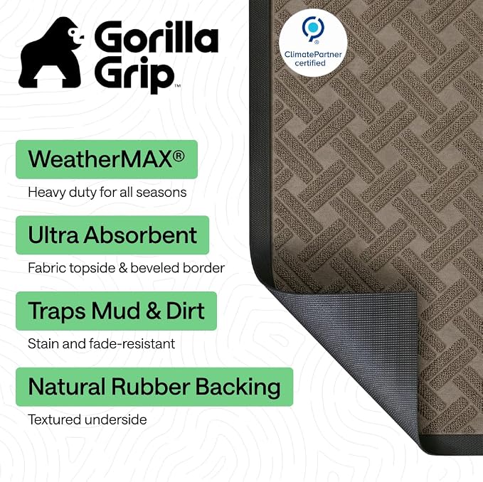 GORILLA GRIP 100% Waterproof All-Season WeatherMAX Doormat 35x23, US Designed - Image 3
