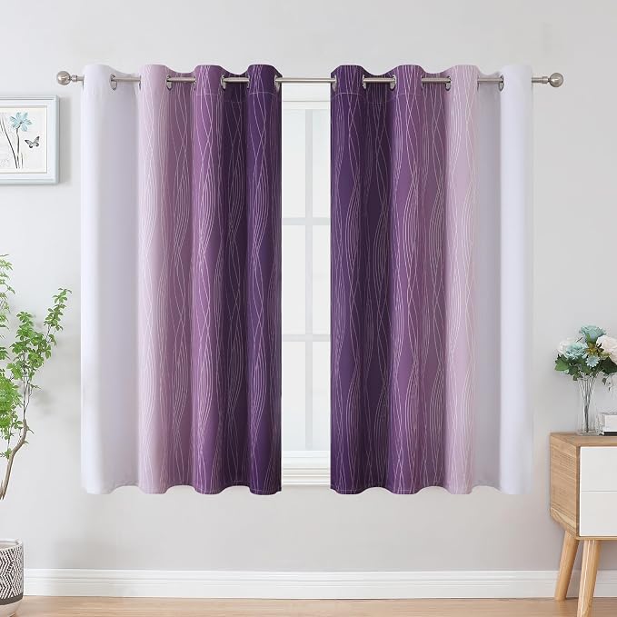 Purple and Greyish White Ombre Blackout Curtains - Image 2