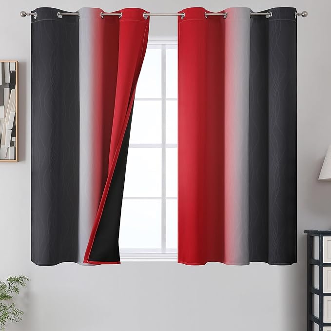 Red and Black Ombre Blackout Bedroom Curtains 54 Inch Long | Room Darkening by ESTELARTEXTILER