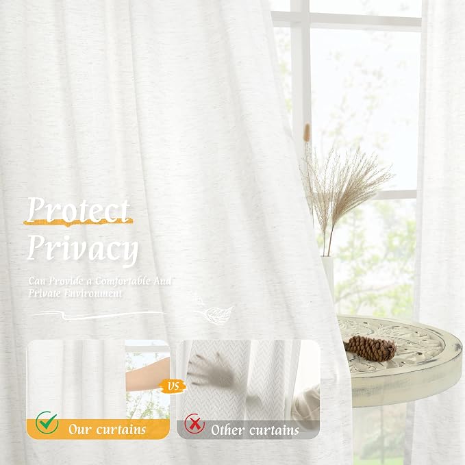 Ivory White Linen Curtains 48 Inch Length - Image 5