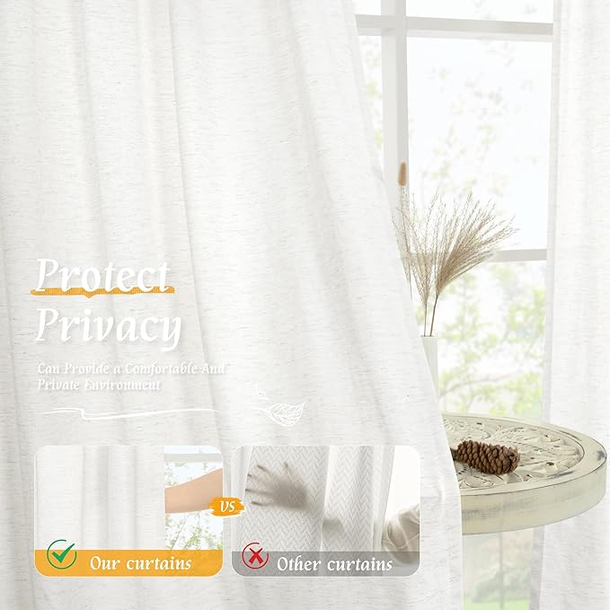 54 Inch Length Ivory White Linen Curtains - Image 5